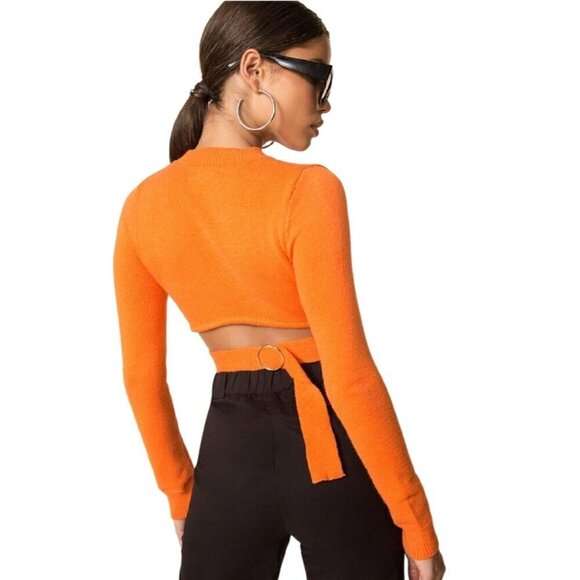 Superdown Orange Cropped Sweater Size S Iris Cut Out Back Life of A Showgirl - Picture 3 of 12